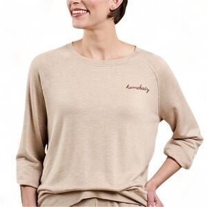 Magnolia Joanna Gaines Beige Sweatshirt with Embroidered Detail “Homebody” Med